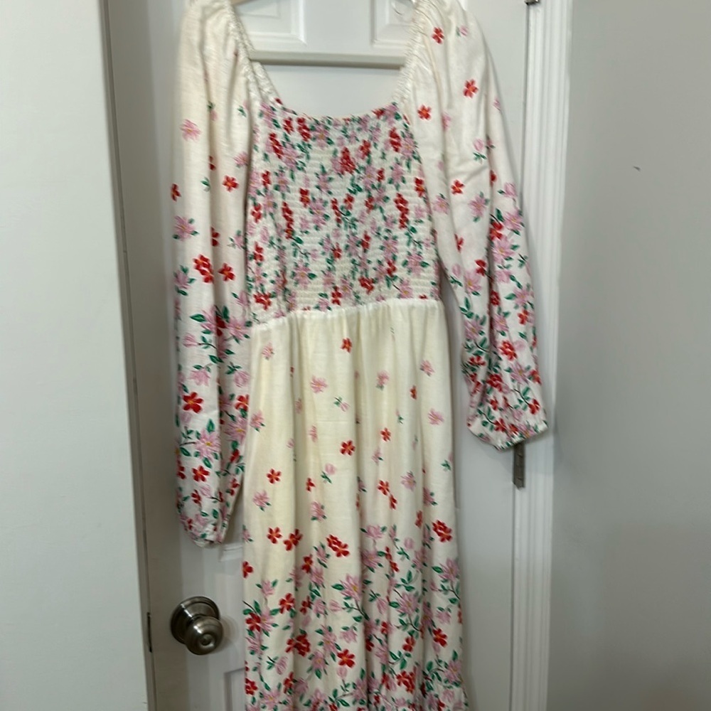 Draper James L cotton dress midi smocked floral like new